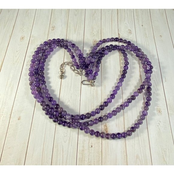 Jay King DTR Necklace 925 Amethyst Beaded Three Strand Signed - Picture 6 of 7